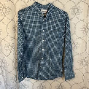 Goodfellow men's button up Long Sleeve casual‎ shirt, blue plaid-size Large